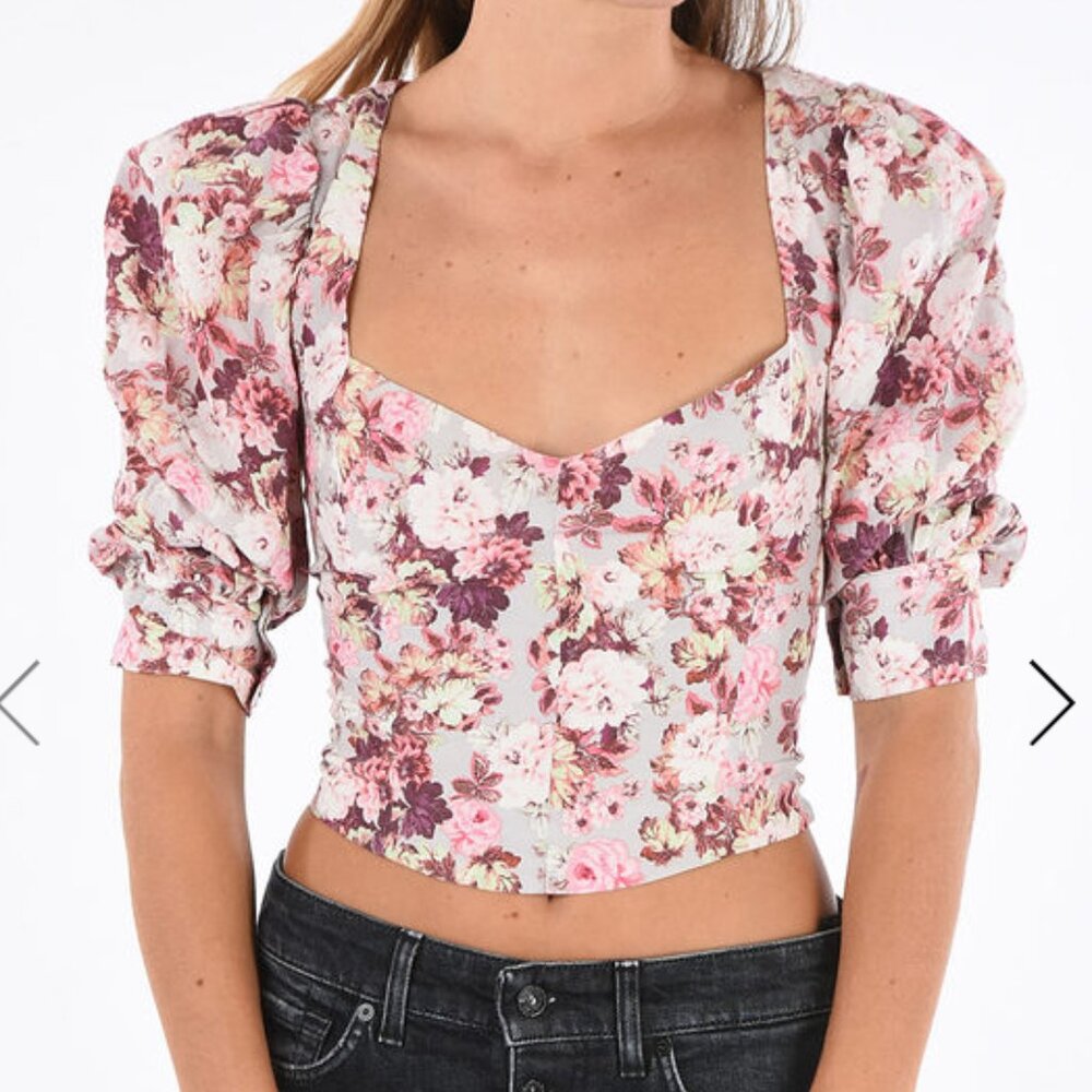 For Love And Lemons Floral Printed Puff Sleeve Houston Blouse, XS